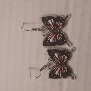 4/$60 New Black & Pink Butterfly Pair of Earrings - Hand-Made
